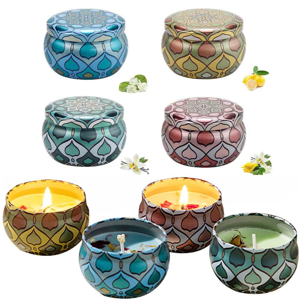 4 Pack Scented Candles Gift Set 80g x 4 100% Pure Natural Soy Wax Portable Travel Aromatherapy Tin Jar Candle for Birthday Christmas Valentine's Mother's Thanksgiving Day Women & Mom Gifts