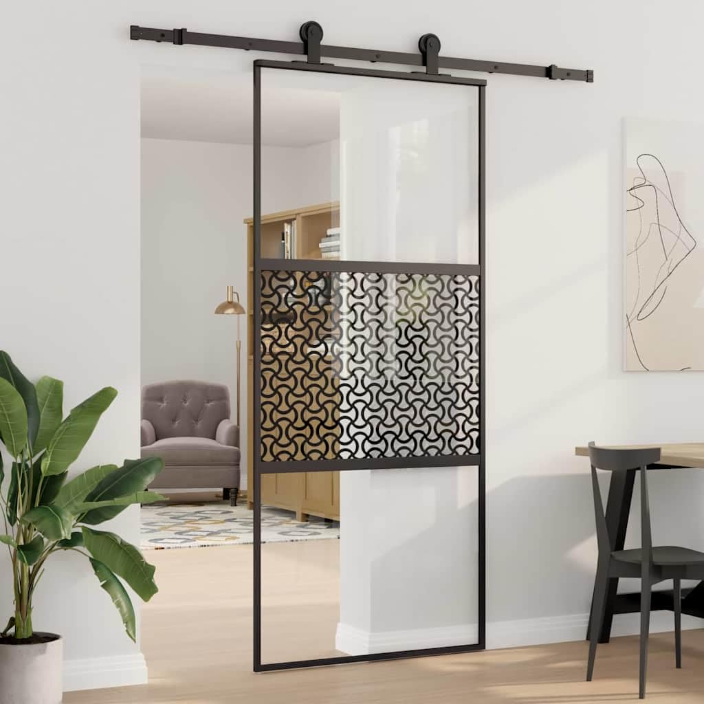 vidaXL Puerta de Vidrio 90 x 2 x 205 cm Aluminio Negro