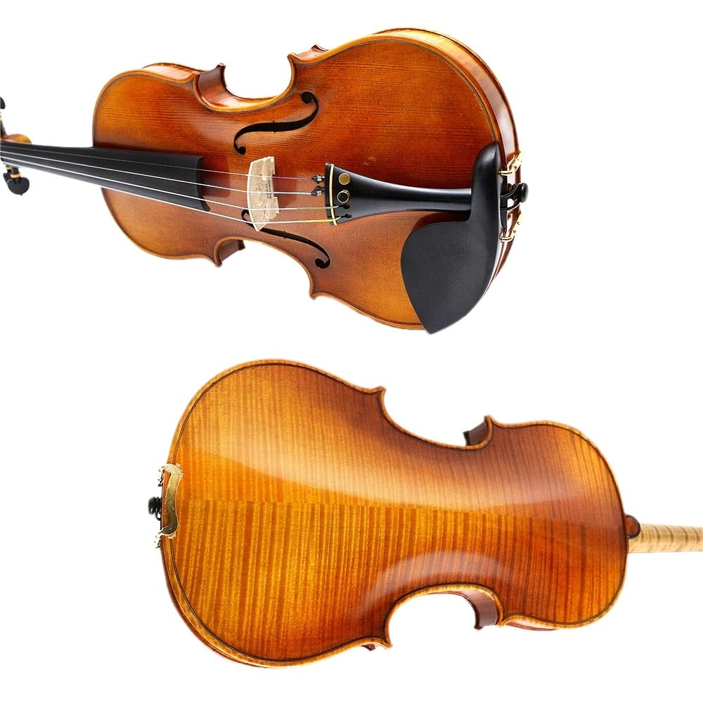 YoungMonic 4/4 Handmade Scale Superior Violin with Fashioned From Tiger Flame Maple and Ebony Parts Comes Complete with Case and Bow (Ebony Button Big Flame Maple Pattern)