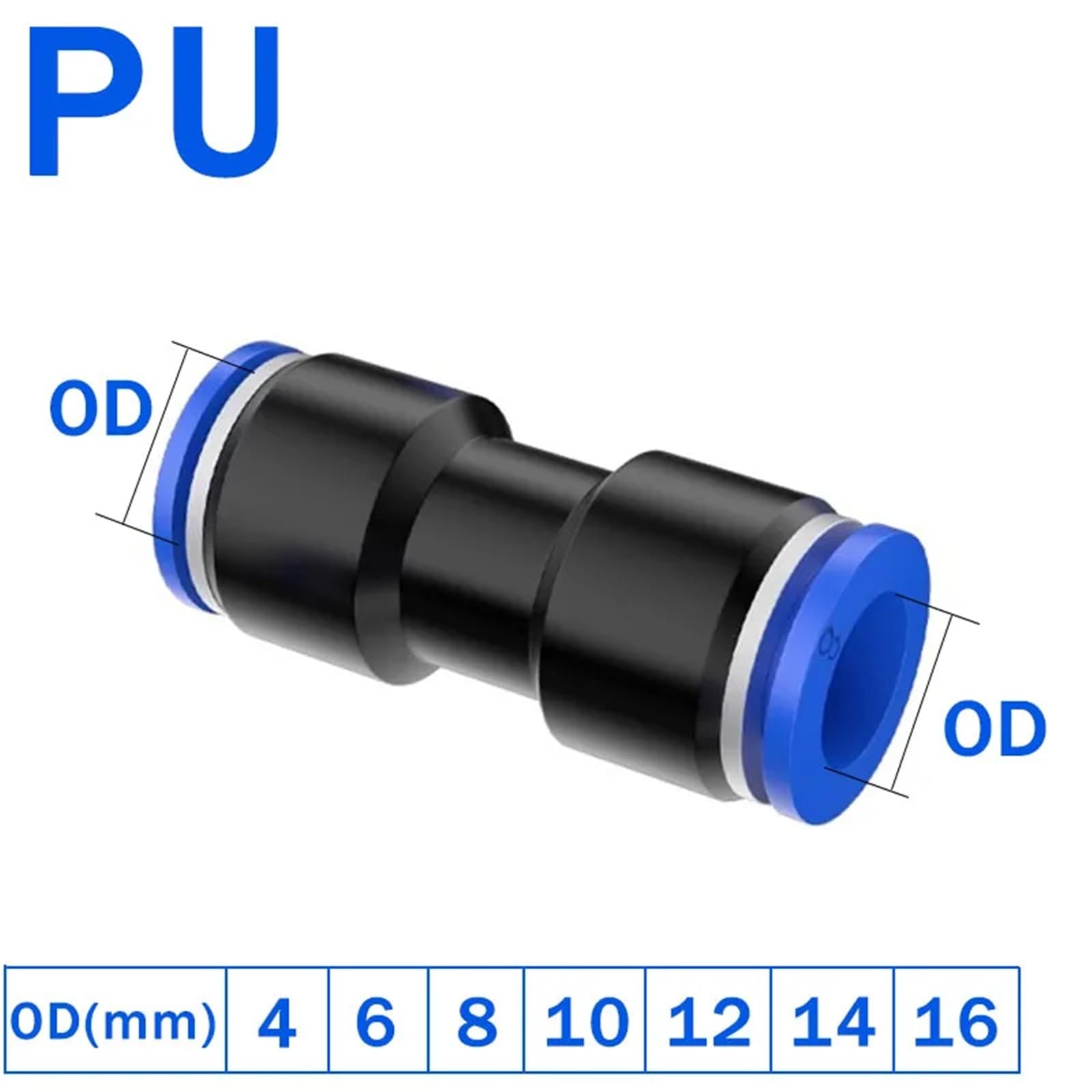 Raccords pneumatiques connecteur en plastique PU 4mm 6mm 8mm 10mm, Tube de tuyau d'eau droit à connexion rapide, 500 pièces(PG 8-6)