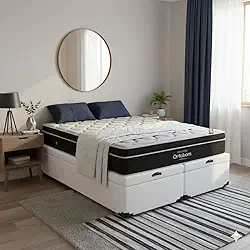 Cama Box Com Baú Queen Bipartido Corino + Colchão de Molas Ensacada Elegant - 158cmx1.98cm (Branco)