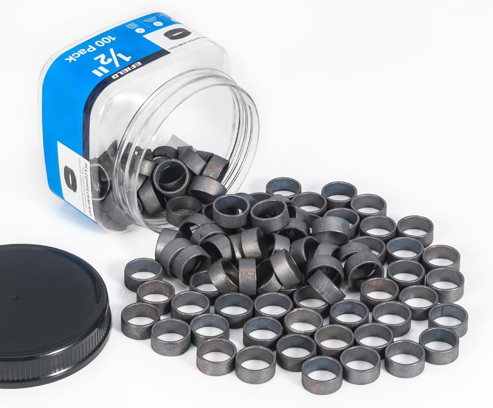 100-Pack in Bottle EFIELD 1/2" Pex Copper Crimp Rings For Pex Pipe Connection,Black-Oxidized Surface Treatment,(CLAMP024)