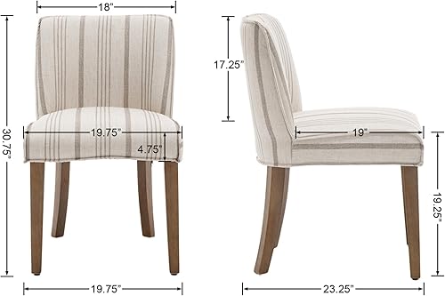 Miniatura 2 de Juego de 2 sillas de comedor rústicas tapizadas de madera maciza, sillas de comedor sin brazos para el hogar, cocina, restaurante, rayas caqui