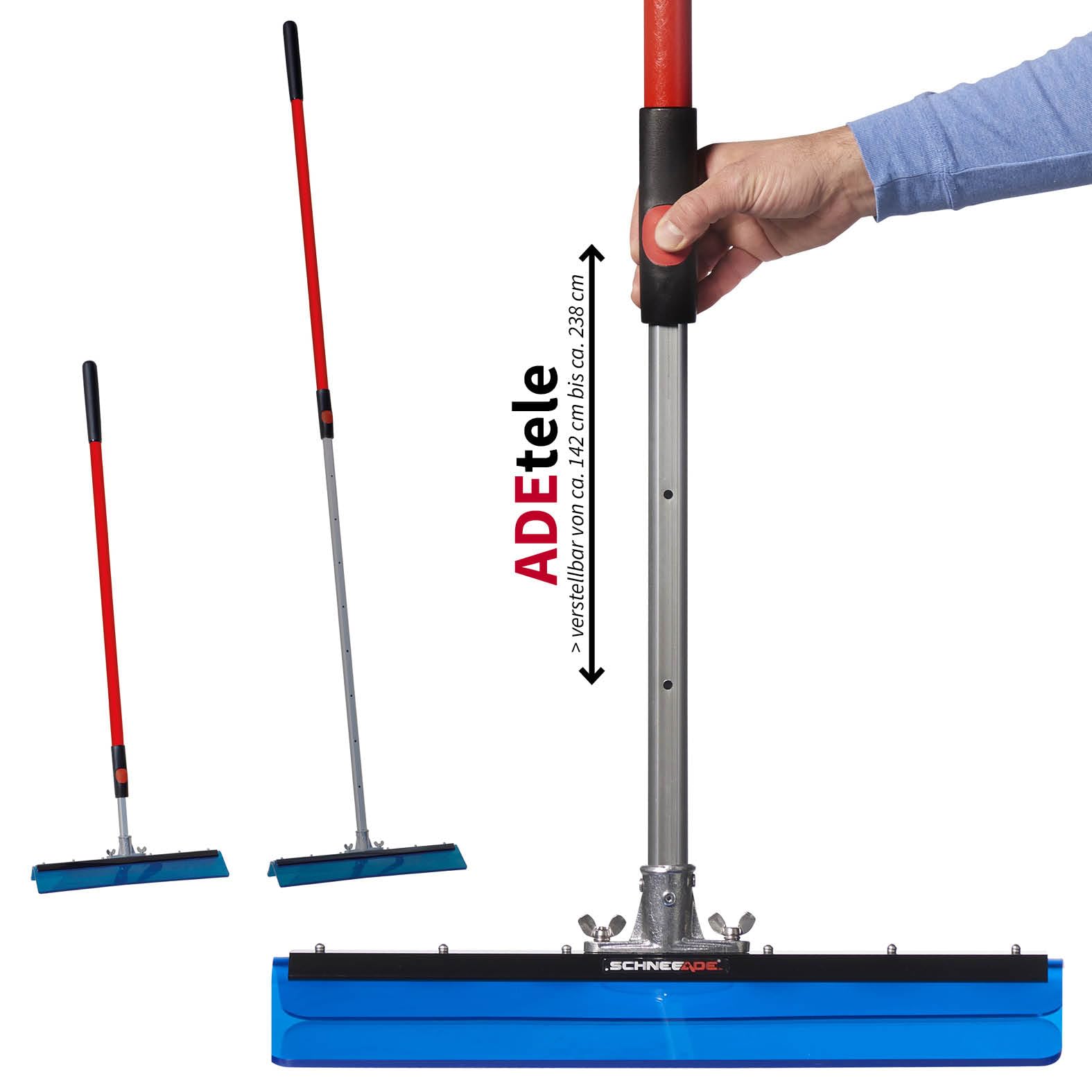 Ausziehbarer Universalschieber - beseitigt Schnee, Wasser, Eis | ADEtele | 50cm | LKW-Auflieger, PV-Anlagen, Schneeschieber, Wasserschieber, Teleskopstiel | Made in Germany | SCHNEEADE