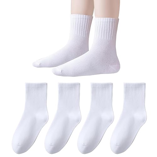 EPEIUS Unisex Kids Crew Socks Soft Cotton Seamless School Socks for Girls Boys Dress Sox White Black Navy 4/6/8 Pairs