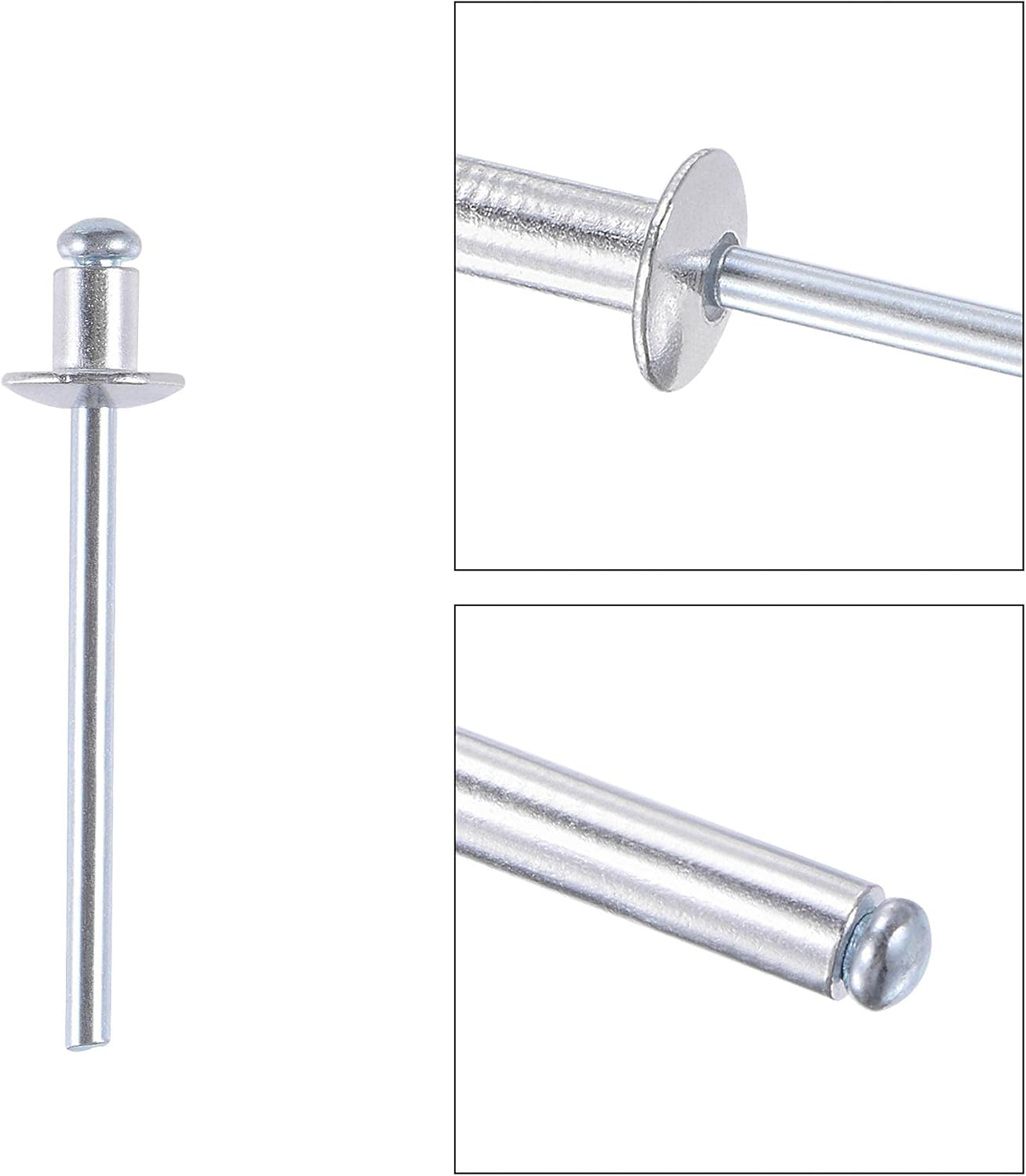 uxcell Blind Rivets, Aluminum Pull Rivets Core Decoration Rivets 4mm Diameter 6mm Grip Length Silver Tone, 120pcs