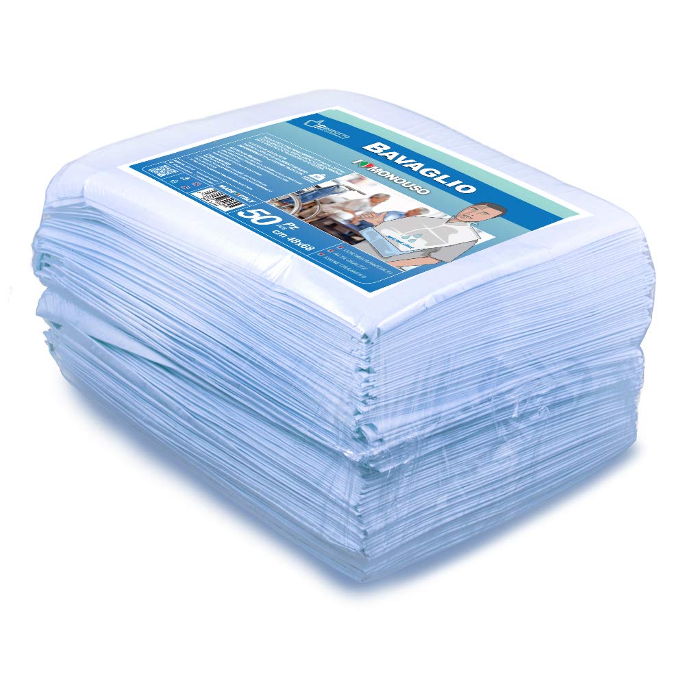 MEDICAL SUD PROFESSIONAL Bavoirs jetables pour adultes en cellulose et en polyéthylène avec poche de collecte absorbantes et imperméables, fabriqués en Italie