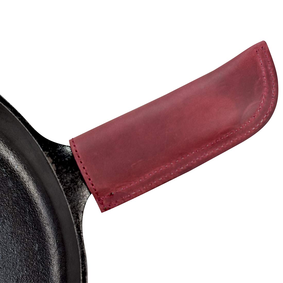 Hide & DrinkHot Handle, Cast Iron Protector, Panhandle Potholder, Double Layered, Double Stitched, Slides On/Off Easily onto Metal Skillet Grips, Full Grain Leather, Handmade, Sangria