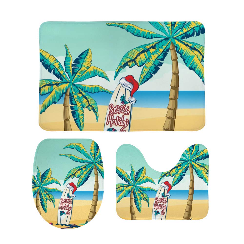 Tapis de bain palmier lot de 3 pièces en tissu pour salle de bain