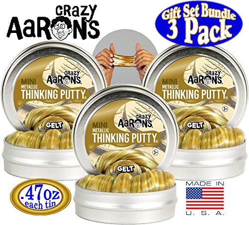 Crazy Aaron's Thinking Putty Mini Tin (Holiday) Hannukkah "Gelt" with Real Gold Gift Set Bundle - 3 Pack (Limited Edition)
