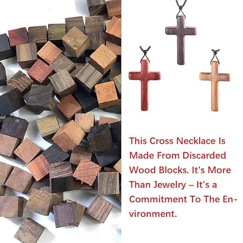 Miniatura 5 de Ultra Light Natural Wood Cross Necklace Handcrafted Solid Sandalwood Wooden Cross Pendant Necklace  Comfort Adjustable Nylon Chain