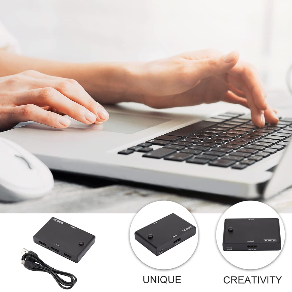 Mikikit Video Port Output Splitter Hub for Game Consoles and Laptops Supports and Deep Color Easy Signal Switching for Monitors and Projectors