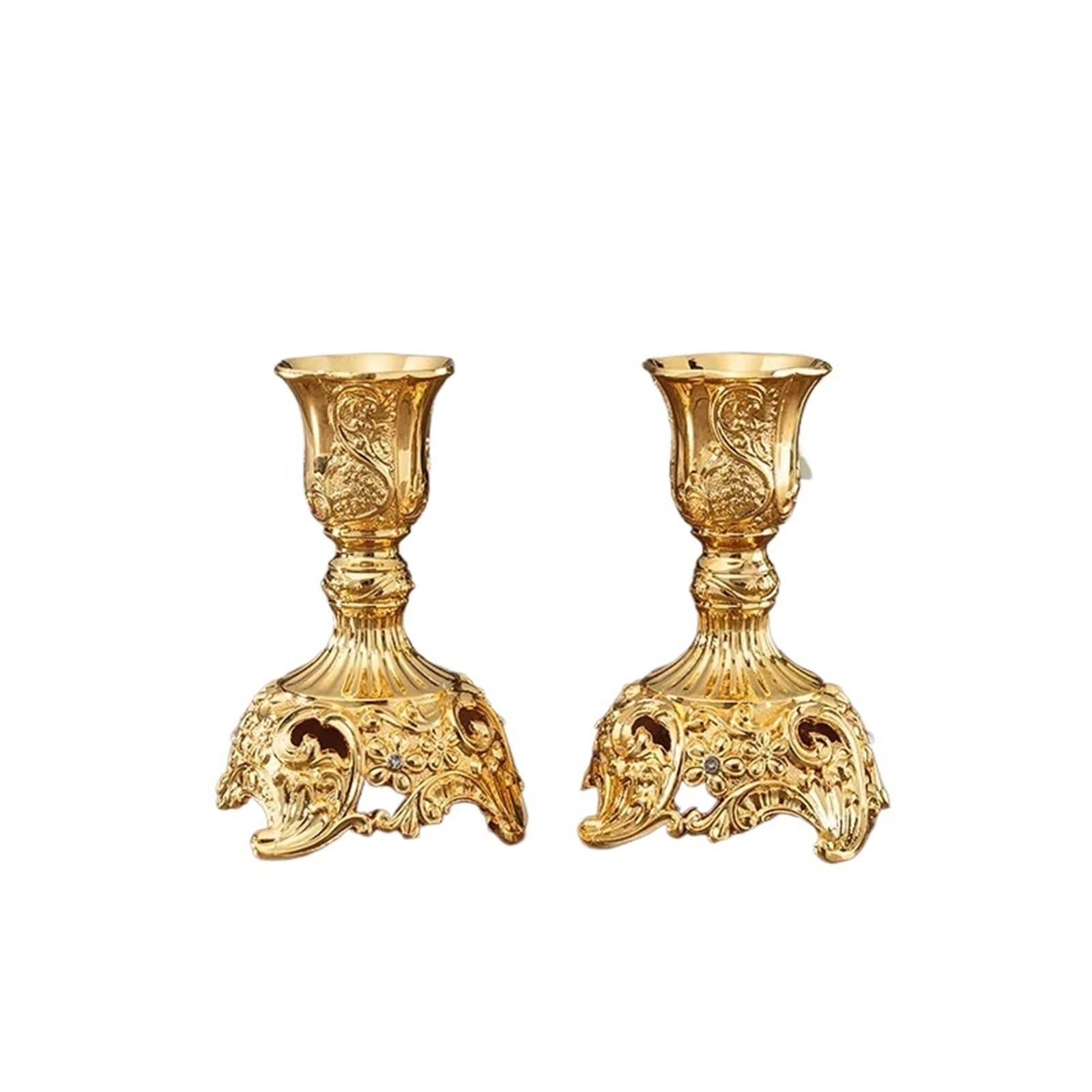 2Pcs Candle Holder Wedding Stand Candlesticks Antiques Table Home Decoration For Desktop Decoration(Gold,7.6x7.6x10cm)