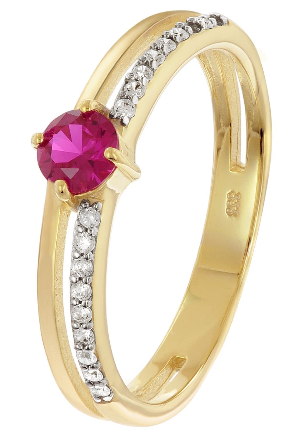 trendor Damenring Gold 333 mit synthetischem Rubin und Zirkonias 68802 | wunderschönes Schmuckstück für Frauen, edle Geschenkidee und tolles Accessoire,