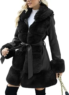 Bellivera Women's Faux Leather Jacket Furry Trim Parka Coat