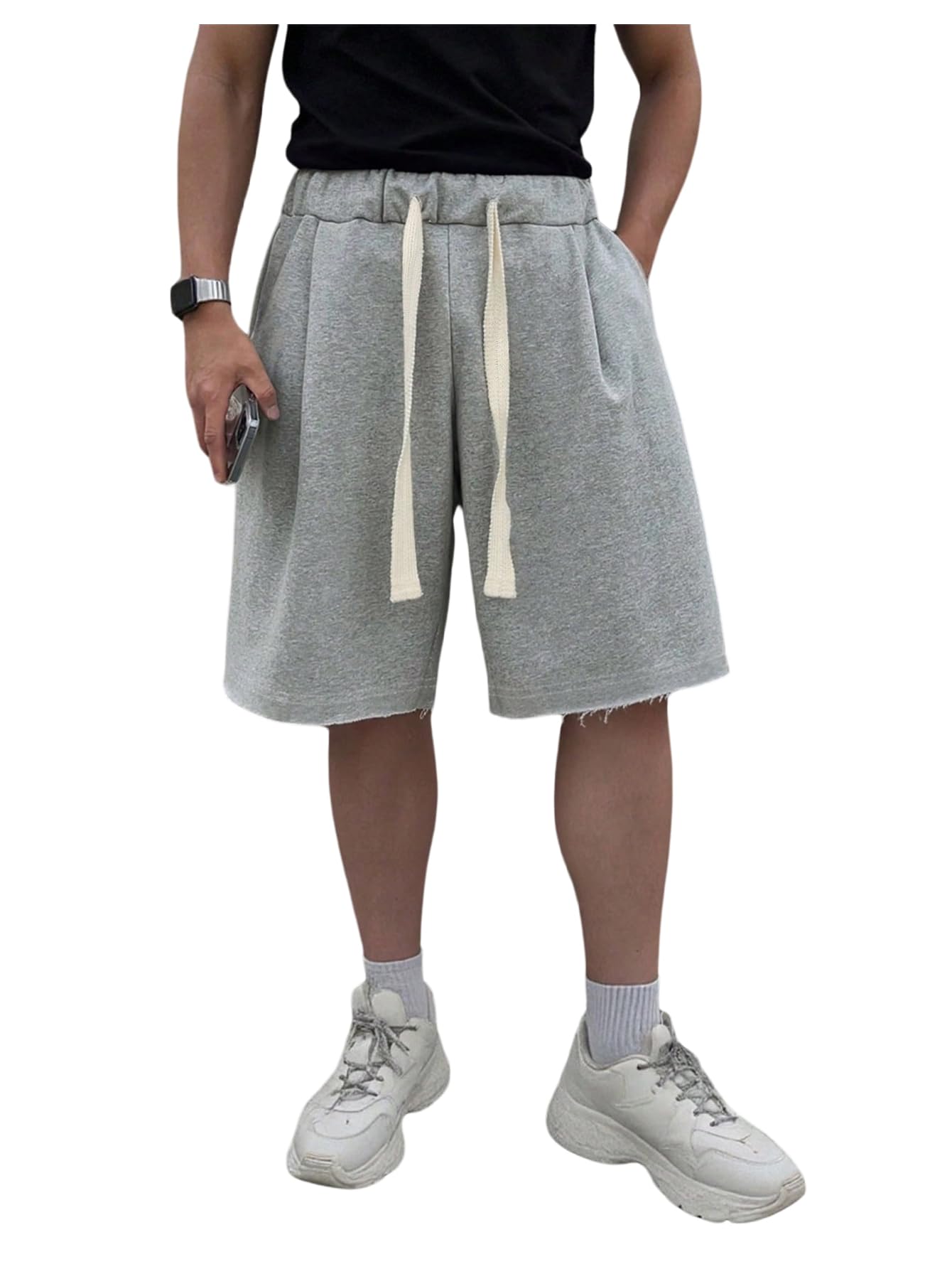 SHENHE Men's Baggy Shorts Knee Length Athletic Workout Casual Lounge Sweat Shorts Streetwear