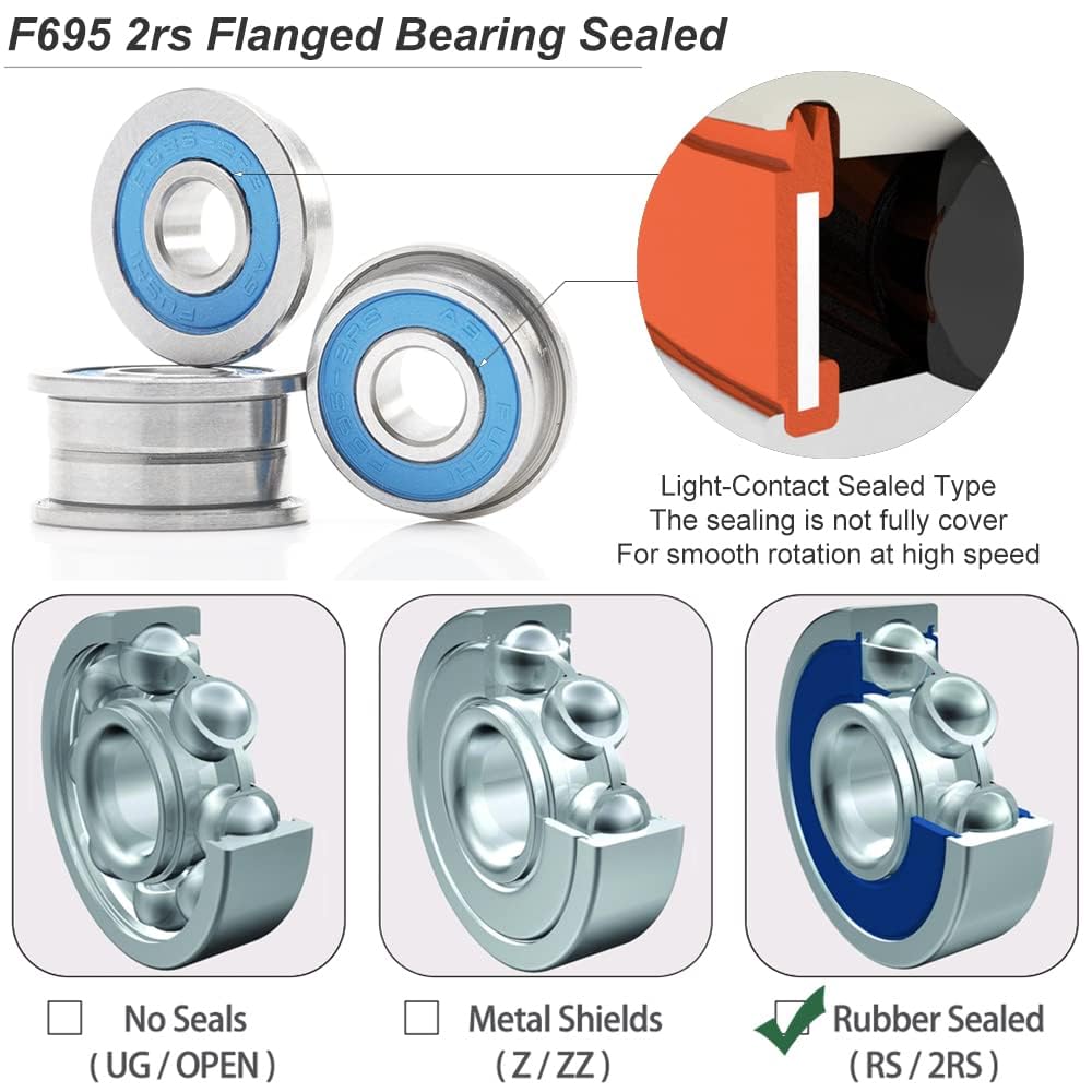 F695 2rs Flanged Bearing 5x13x4 mm, Blue Sealed Precision A9 3D Printer F695rs Bearings for VORON Belted RC, Pack of 20 Pcs