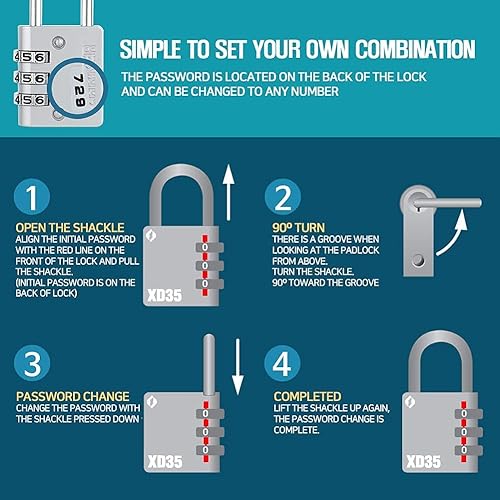 Miniatura 4 de XD35 Candado de Combinación, Candado de 3 Dígitos para Casillero de Gimnasio Deportivo Escolar, Cerca, Caja de Herramientas, Estuche, Almacenamiento