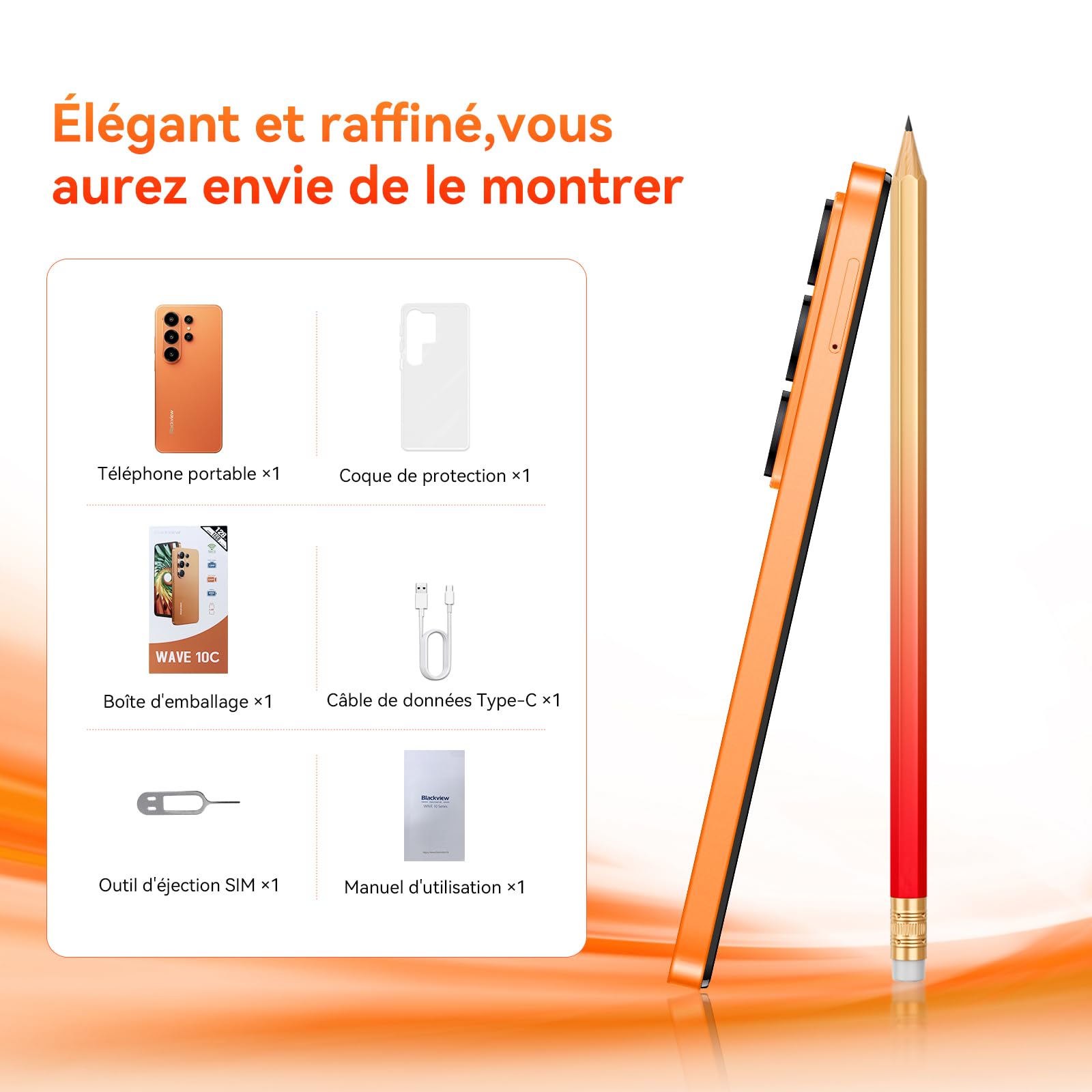 Blackview Wave 10C Telephone Portable 6,88" HD+, Smartphone Android 16, 16+32Go (ext 1To), Double SIM, 5000mAh, 32+13MP, Face ID/GPS/OTG, Compatible Orange, SFR, Bouygues, Free Mobile – Noir