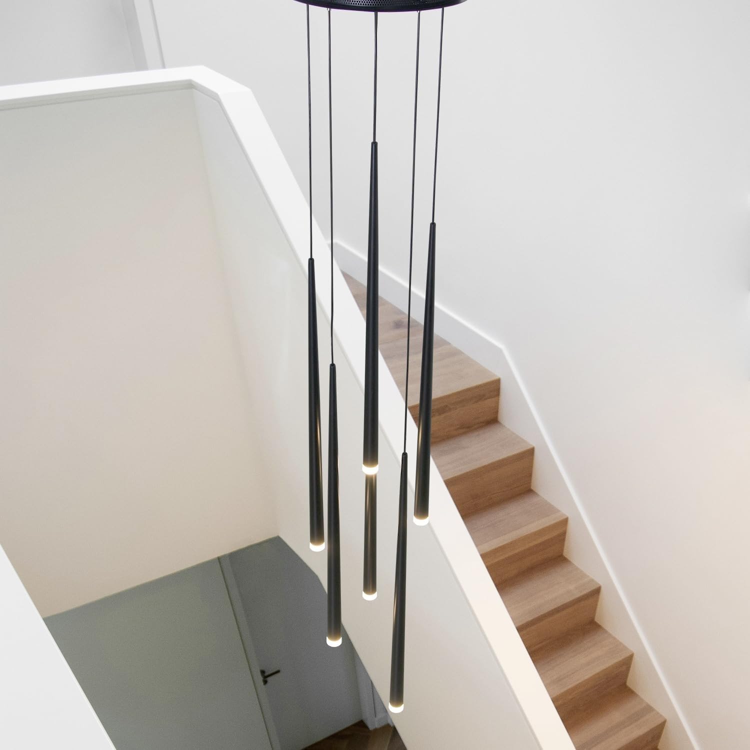 HYQJUNE Modern LED Hanging Lamp Dimmable Pendant Lamp Living Room Lamp Metal Staircase Hanging Lamp(6 Lights-Round)
