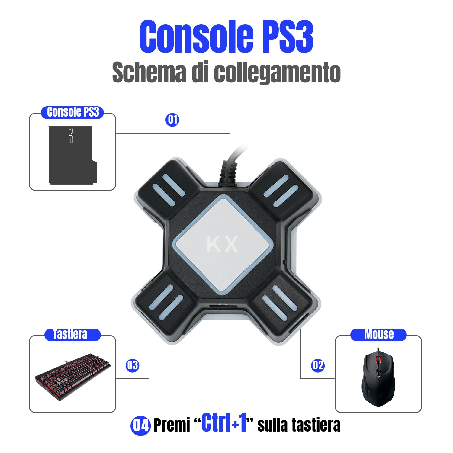 Mcbazel Convertitore KX USB per Tastiera Mouse Gioco Adattatore per PS4/ PS3/ Xbox One/NS Switch Console Convertitore(Non compatibile con Switch2)