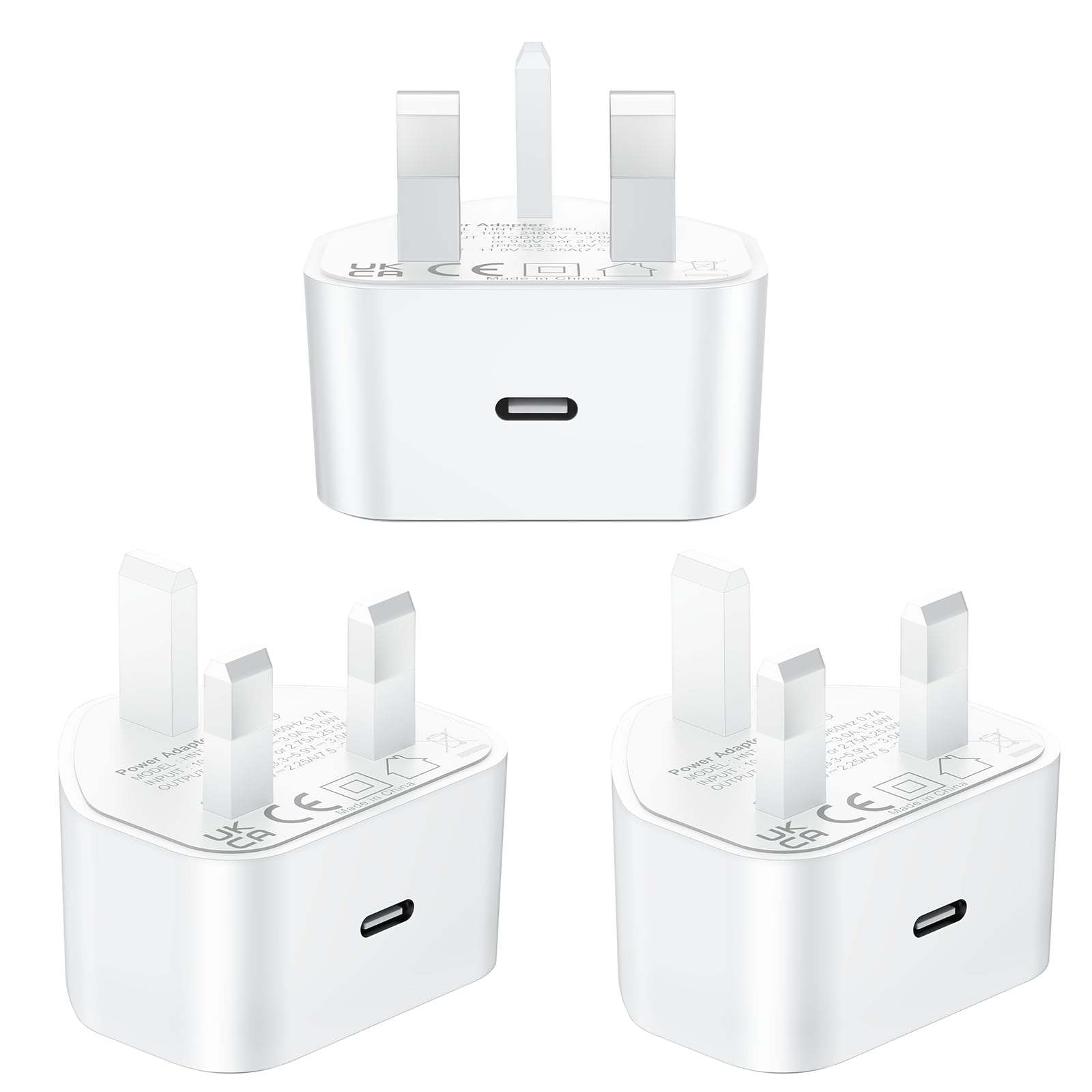 3-Pack iPhone Charger, 25W USB C Fast Charging Plug - USB C Charger Plug for iPhone 16/15/14/13/12/11, iPad/AirPods, Samsung - UK/US Power Adapter