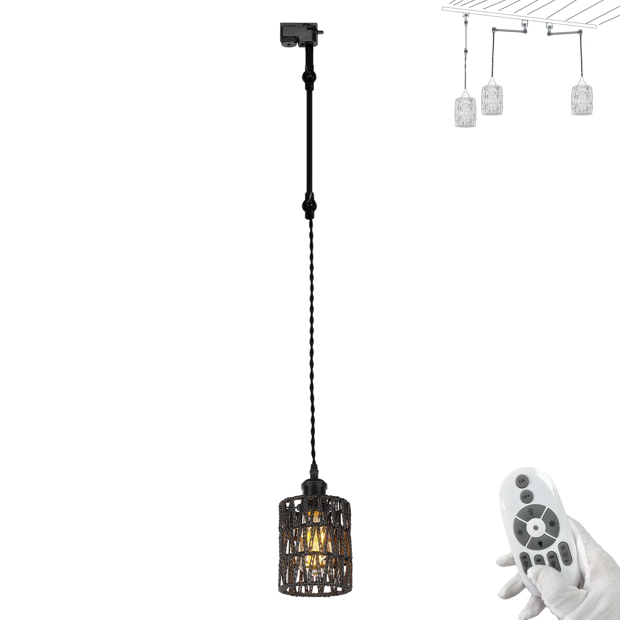 Amazon.com: SKIVTGLAMP Luz de pista LED cardán, altura ajustable, 2 cables,  iluminación de pista de hilo negro, ratán natural, bombillas Edison  inteligentes, temporizador de montaje en pista de 2200K-6500K para :  Herramientas