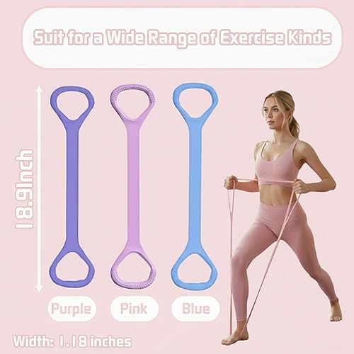 Miniatura 5 de Figura 8 Banda de resistencia de fitness, bandas de resistencia de ejercicio para mujeres, bandas de resistencia con asas para brazos, espalda, 3