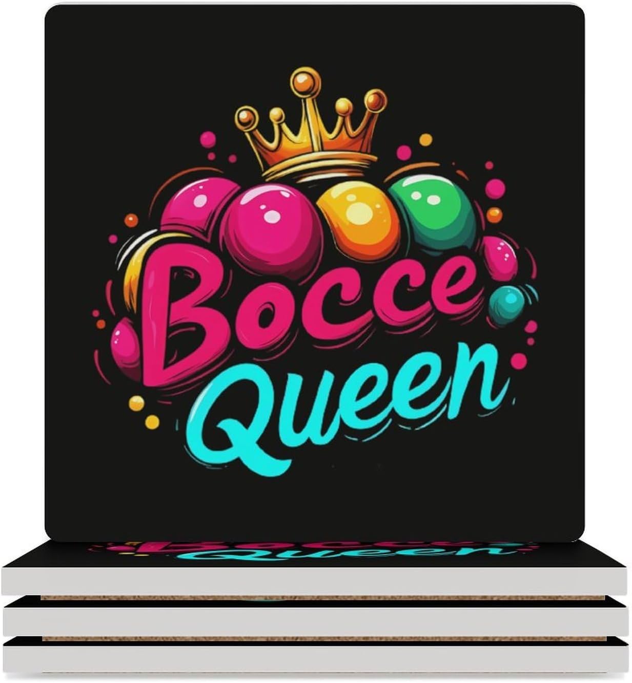 Bocce Ball Queen Funny Ceramic Coasters for Drink Absorbent Cup Holders Tabletop Protection