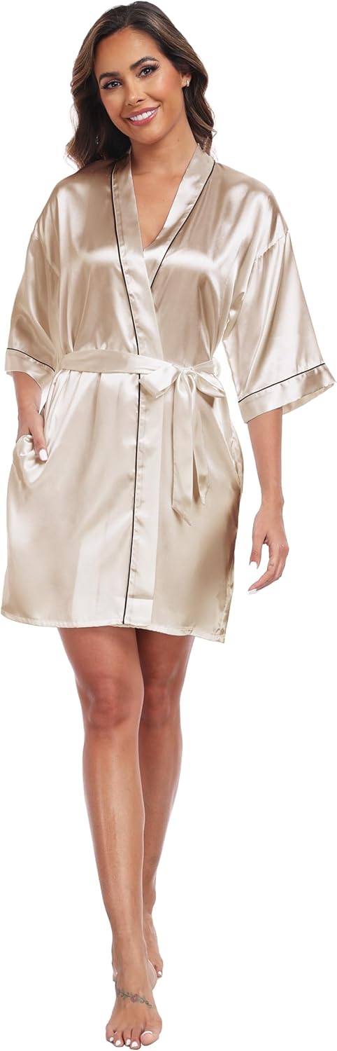 Women Satin Robes Short Silk Kimono Robe Lightweight Bridal Party Robes Bride Bridesmaids Ladies Loungewear Sleepwear - Image 4
