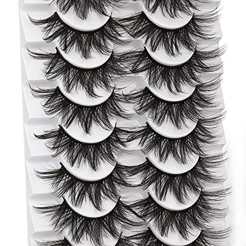 False Eyelashes 3D Faux Mink Lashes Pack Wispy Fluffy 18mm Fake Eyelashes Lightweight Reusable False Lashes 10 Pairs Pack by Wiwoseo