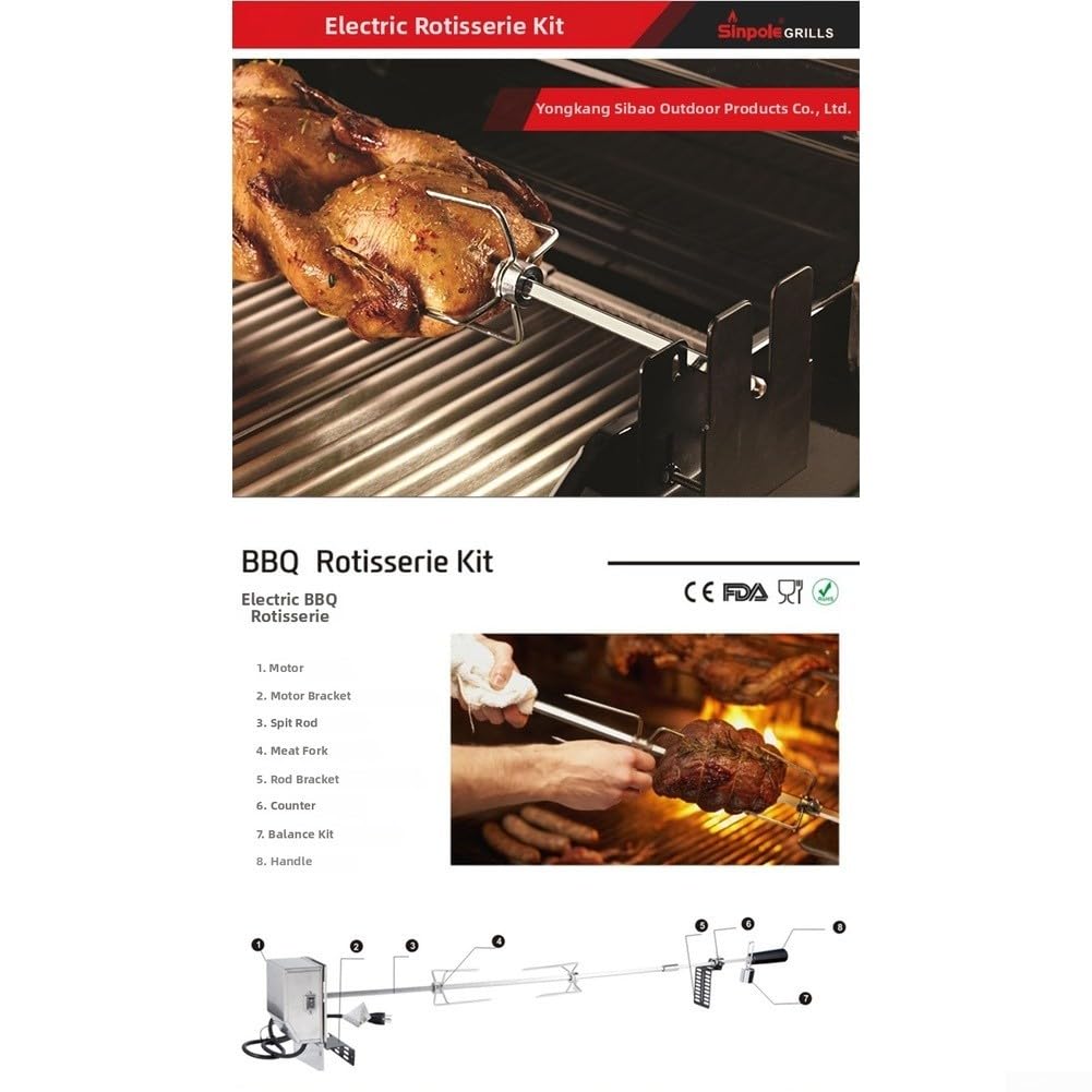 Kit per girarrosto per barbecue, forchetta in acciaio inox, accessori per griglia elettrica esterna, spiedo arrosto per barbecue