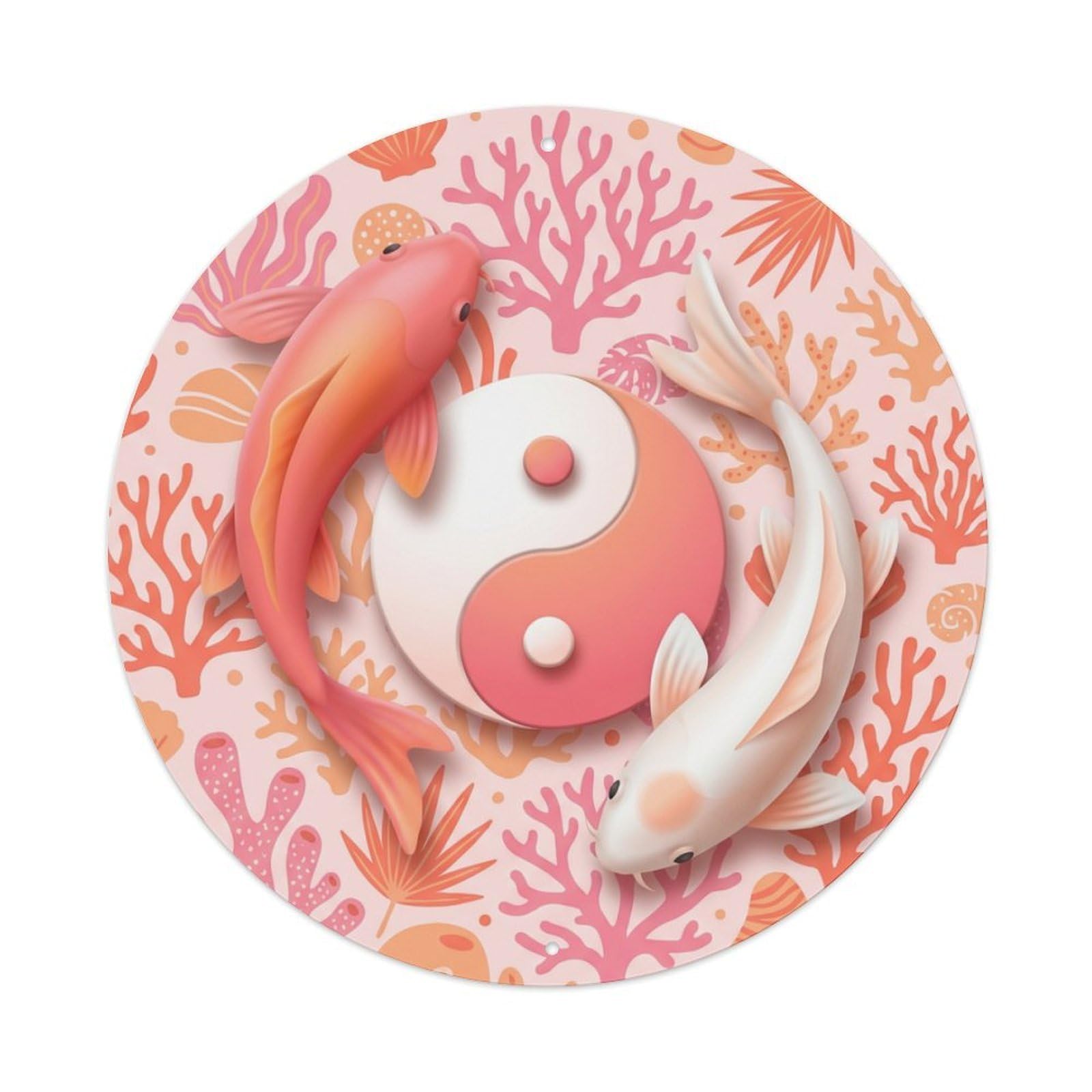Metal Tin Sign Tai Chi Koi Fish Coral Ocean Zen