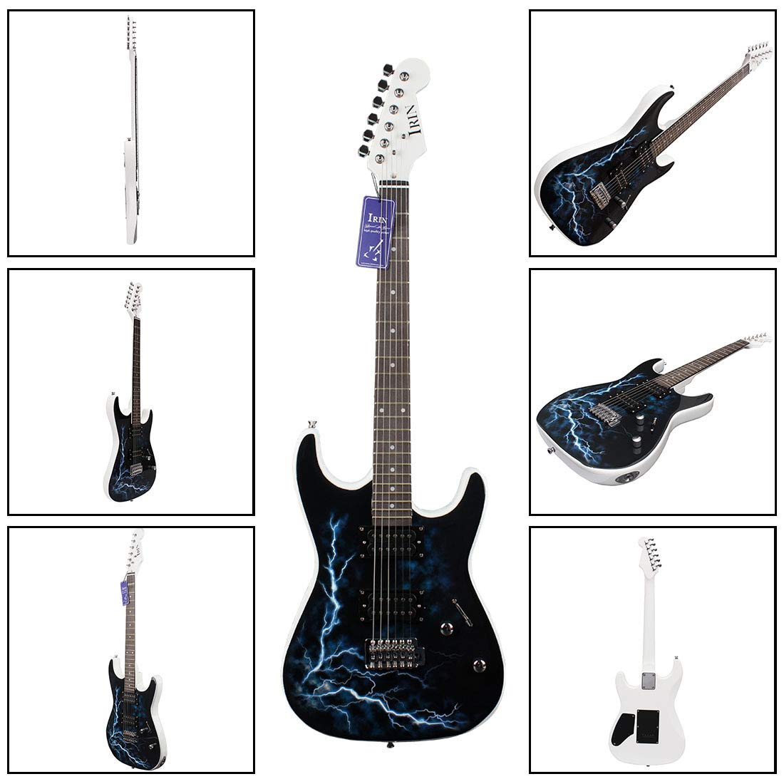 XIANGWANBH Electric Guitar, Lightning Pattern, Solid Wood, Dual