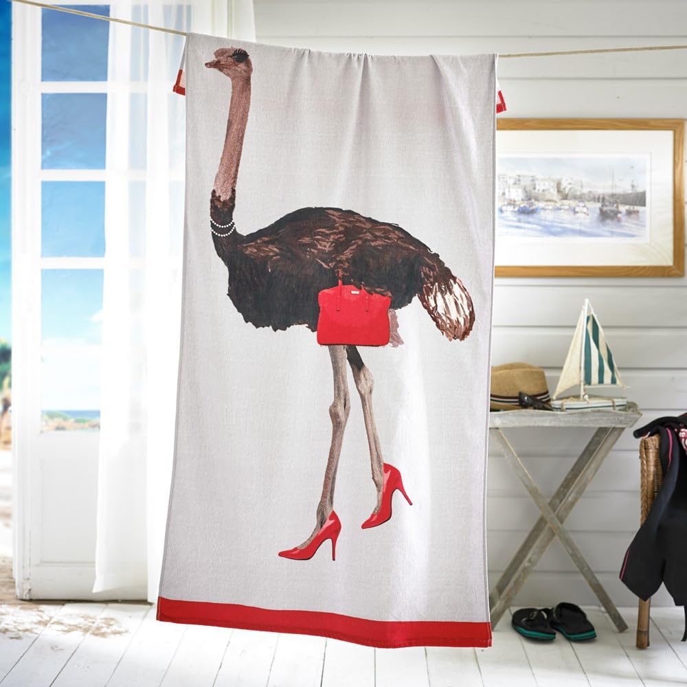 Deyongs Ostrich Printed Velour Extra Large 150x75cm Cotton Beach Towel