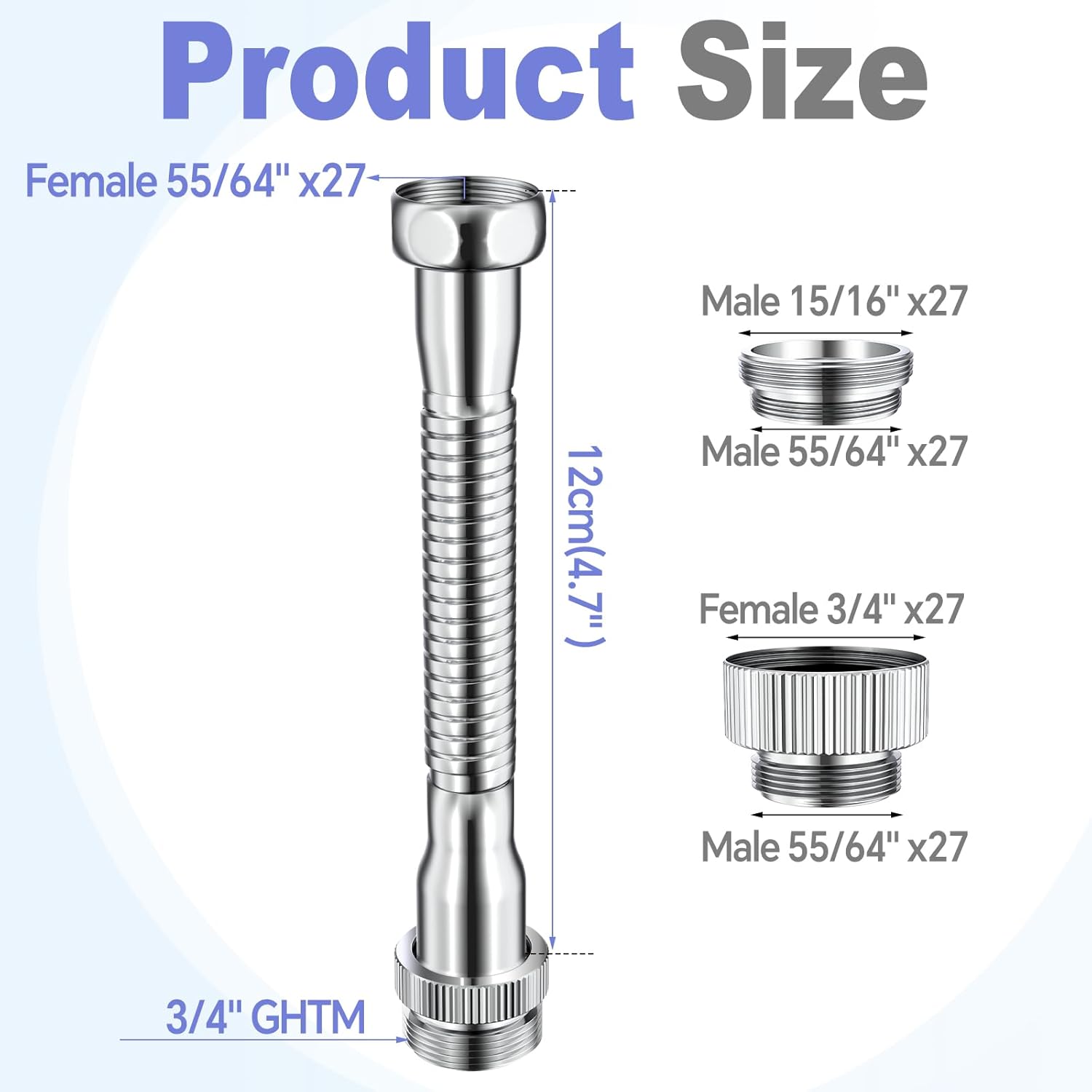 Faucet Extender Garden Hose Adapter Hose Protector, Flexible Kitchen Sink Faucet Adapter to Garden Hose for Male 3/4 Inch & 55/64 Inch to 3/4 Inch GHT