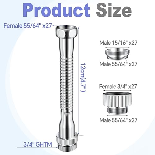 Miniatura 2 de Extensor de grifo, adaptador de manguera de jardín, adaptador de grifo de fregadero de cocina flexible a manguera de jardín para macho de 34
