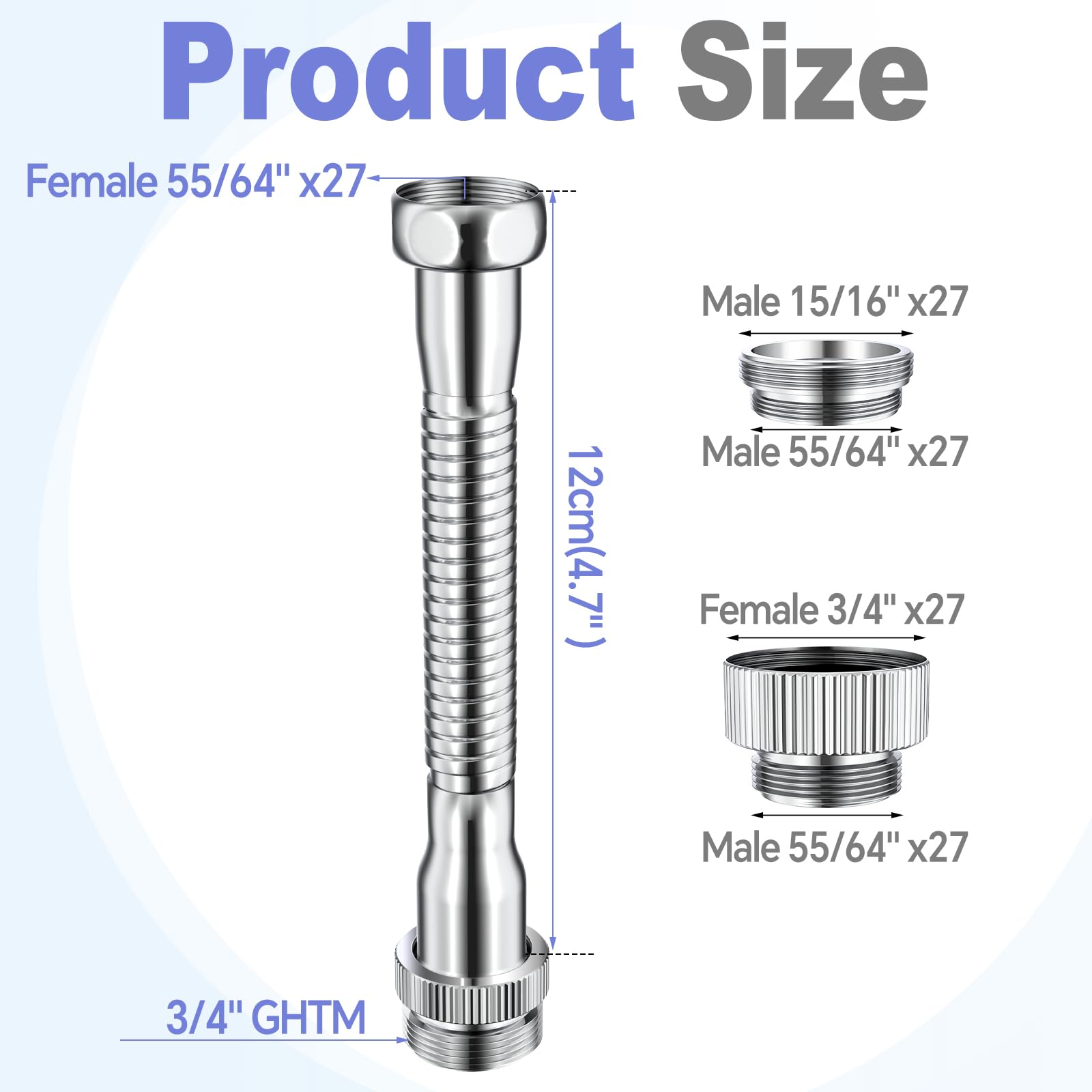 Adaptador extensor de grifo para manguera de jardín con aireador, giratorio de 360° para fregadero de cocina de jardín al aire libre, adaptador a manguera de jardín para macho de 3/4 pulgadas y 55/64