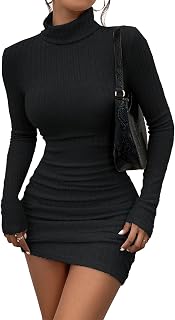 Women's Casual Sweater Dress Turtleneck Ribbed Bodycon Long Sleeve Mini Knit Dresses 2025 Fashion