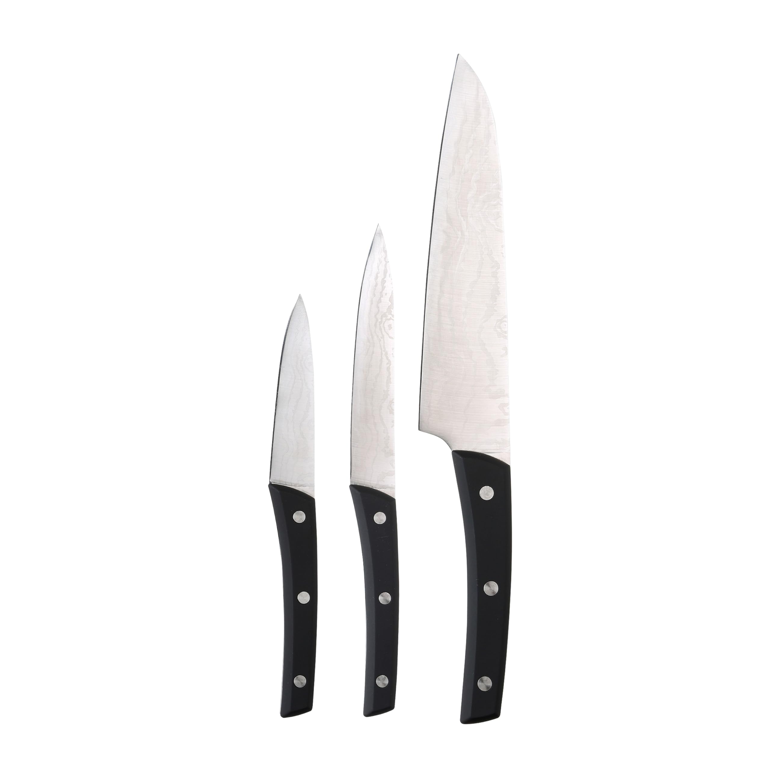 Bergner - Damascus Stainless Steel Knife Set of 3 - Ergonomic Comfortable Handles - Damascus Patterned Blades - Dishwasher Safe
