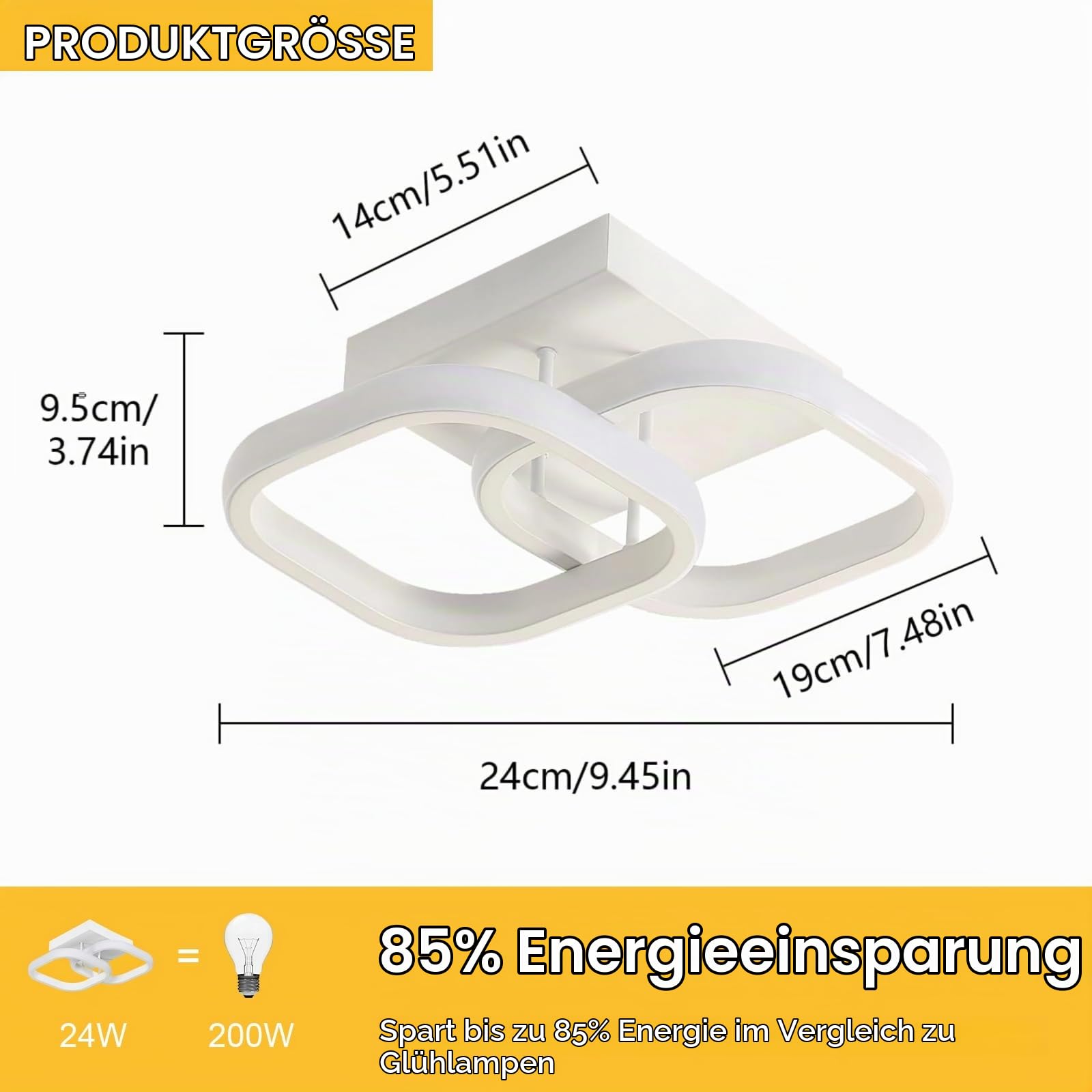 Comely 2 Packung LED Deckenleuchten Modern, 22W 2700LM Kleine Quadratische LED Deckenleuchte, Innenbeleuchtung für Schlafzimmer, Wohnzimmer, Gang, 3000k Warmes Licht, Weiß, 24cm