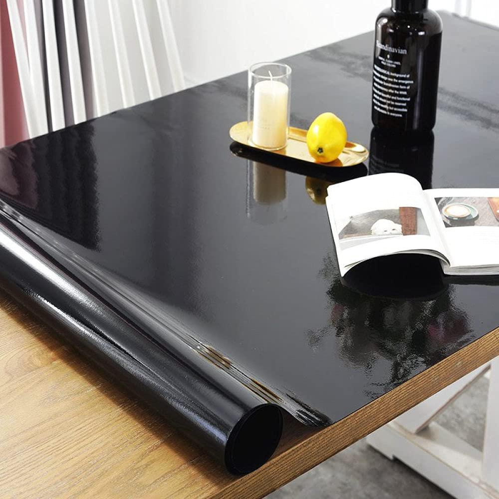 Schwarze Tischdecke, transparent, für den Küchentisch, schützende Tischdecke aus weichem Glas, Schwarz, 100 x 200 cm