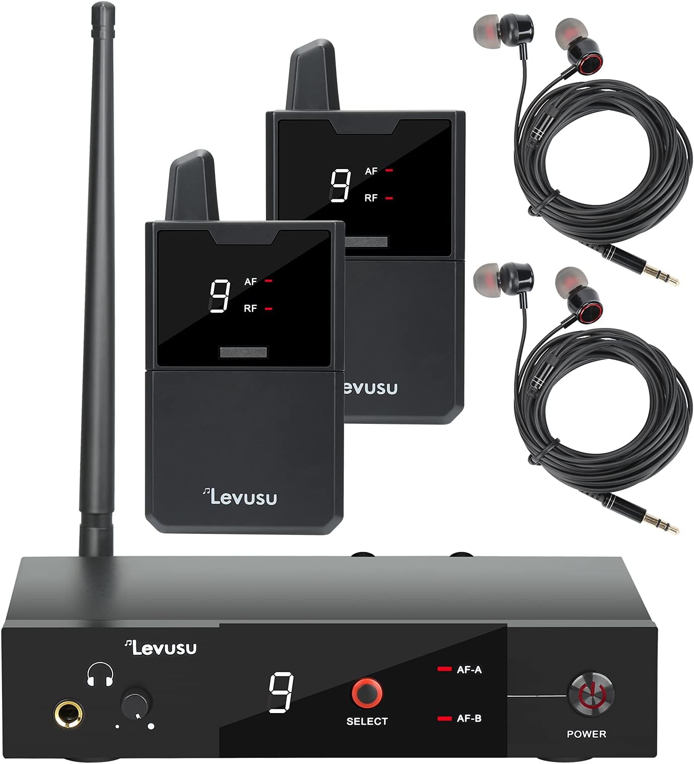 Pro UHF Dual Wireless in-Ear Monitor System with Earphone,180Ft, Rack Mount, Professional IEM Stereo System Transmitter and Beltpack for Studio, Band Rehearsal, Live Performance (2 Bodypack)