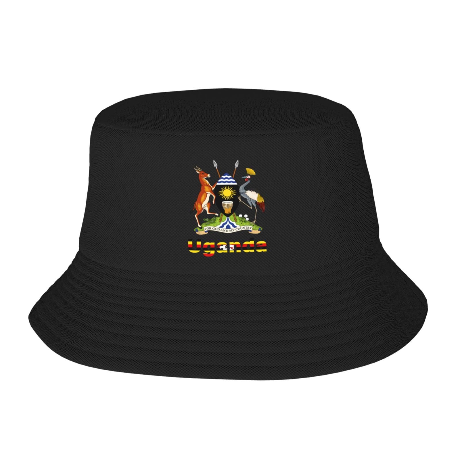 Hlbsdm Unisex As Pic Text National Emblem Uganda Bucket Hat Black Fisherman Fishing Fisher Cap Vintage Packable Funny Travel Summer Beach Sun Hat For Men Women