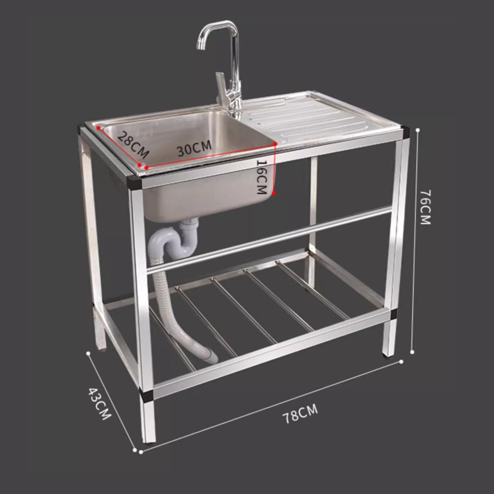 Lavello Da Cucina Esterno In Acciaio Inox Con Gambe E Rubinetto - Per Giardino, Garage, Ristorante - Foto 4