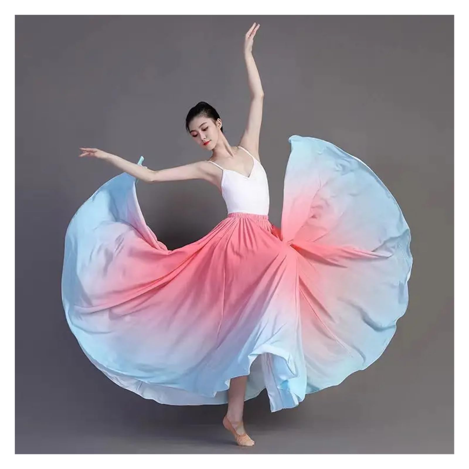 Falda Ballet NiñA Vestido de danza del vientre de gasa de 180, 360, 540 y 720 grados, falda de péndulo sólida for mujer, faldas largas gitanas, falda for practicar bailarinas(540-01,95CM_ONE SIZE)