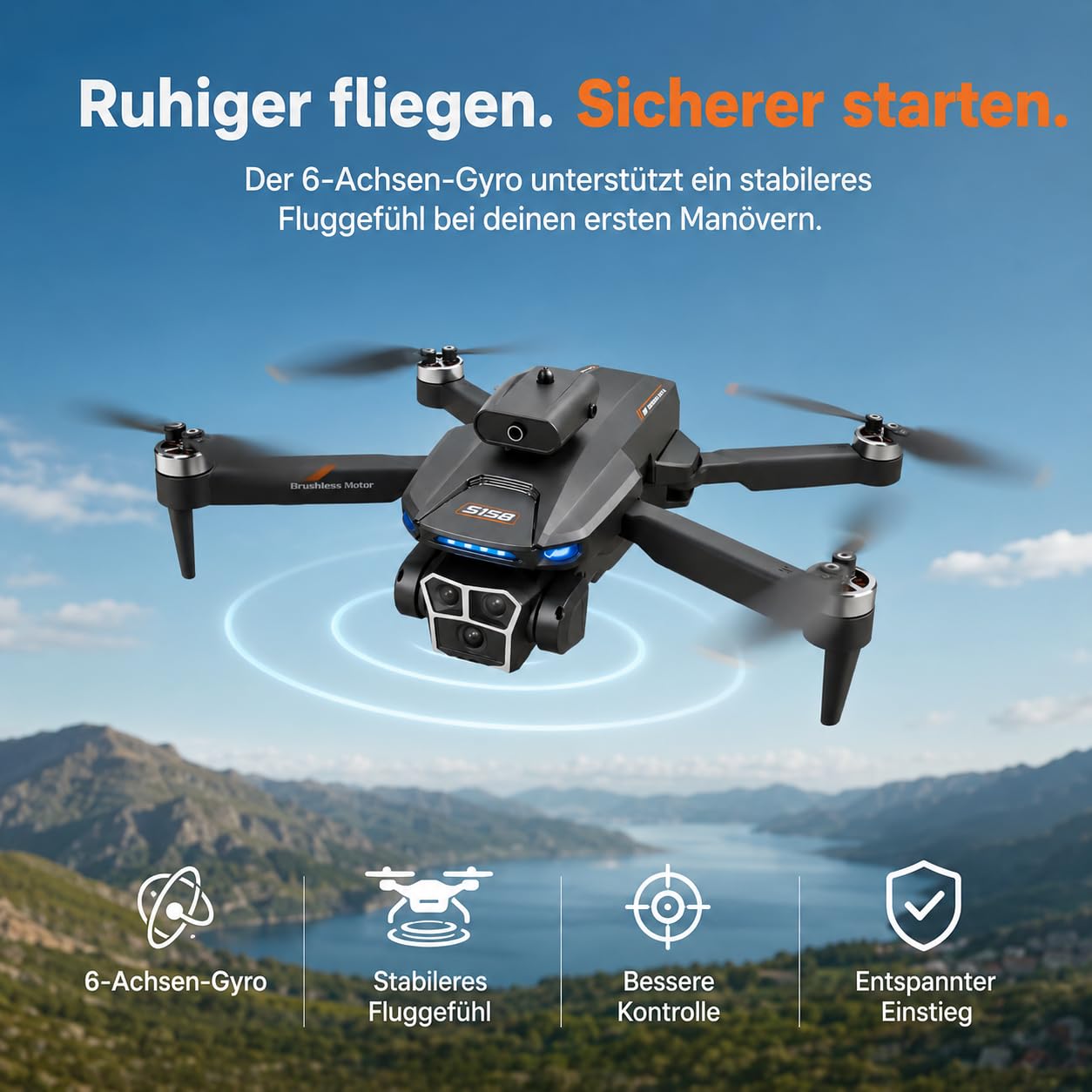 GPS Drohne mit Kamera 1080P Full HD, Faltbare Mini RC Quadrocopter mit Bildschirm-Fernbedienung, Auto Return, Headless Mode, 6-Achsen-Gyro, Anfänger Drohne ab 14 Jahren (Schwarz, Akkus: 2 St.)