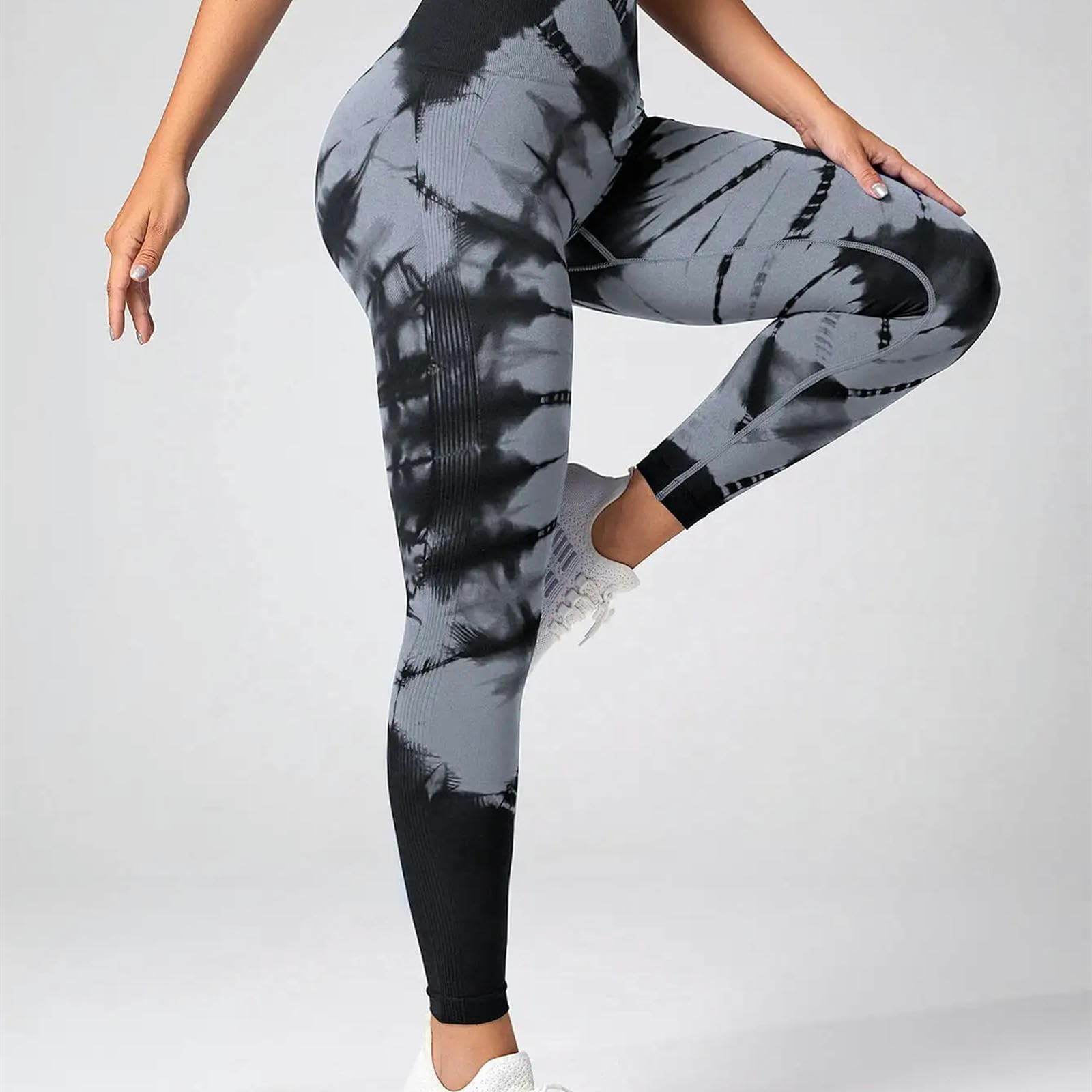 Legginsy dla kobiet Wielka Brytania bezszwowe legginsy dla kobiet fitness spodnie do jogi wysoka talia tie dye legginsy trening Scrunch lifting pośladków-żółty czarny-L