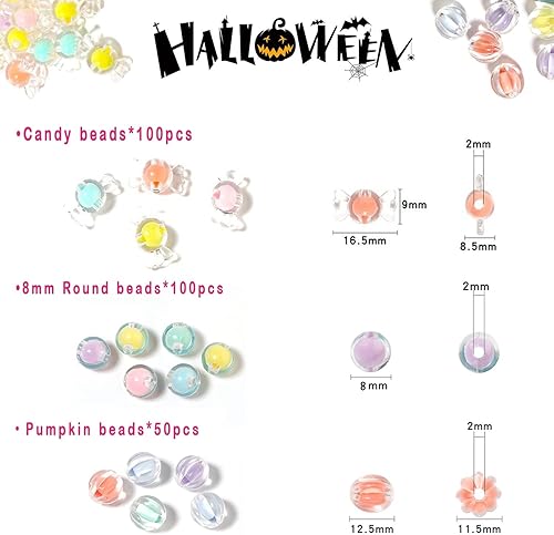 Miniatura 5 de 250 cuentas de caramelo transparentes para hacer joyas, cuentas de cristal redondas de acrílico para hacer pulseras, dijes de cuentas de calabaza