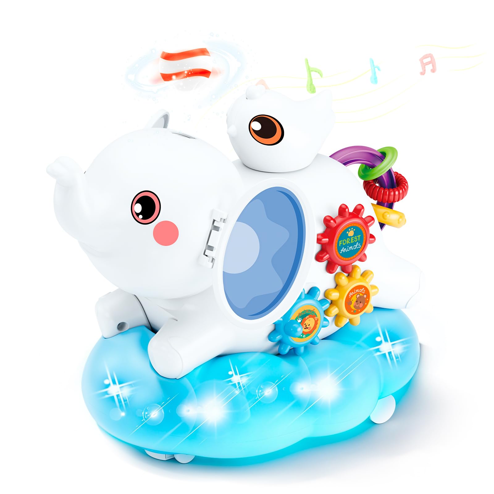 lonfypeng Baby Elephant Musical Crawling Toy with Lights, Sounds, Blowing Ball, Infant Sensory Toys, Birthday Gifts for Kids Boy Girl 3 4 5 6 7 8 Years